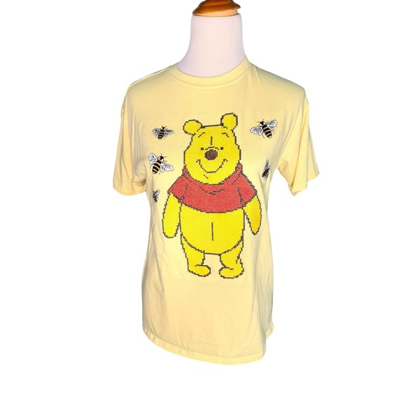 Disney Tops - Disney Winnie the Pooh T-Shirt Women Medium Yellow Embroidered Bee Graphic Tee